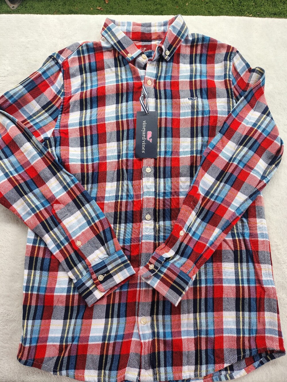 Vineyard Vines Red, Navy & Light Blue Plaid Button-Up Shirt